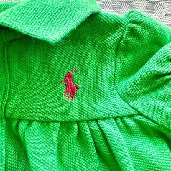 Ralph Lauren Baby Girl Green Polo Romper 3M Floral Ruffle One-Piece Spring - Picture 2 of 5